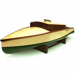 A Fine Vintage 1930s - 40s Wooden Model Boat Motor Launch Cabin Cruiser Rc Boat