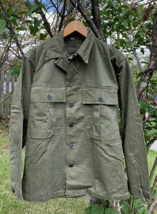 Vintage 40s Wwii Us Army Hbt Herringbone Twill Special Combat Shirt Jacket.  32r