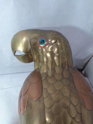 Exceptional Vintage Mcm Sergio Bustamante Mixed Metal Parrot On Perch,  Sculpture