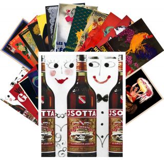 Postcards Pack [24 Cards] Vermouth Liqueur Vintage Alcohol Art Deco Ads Cc1092
