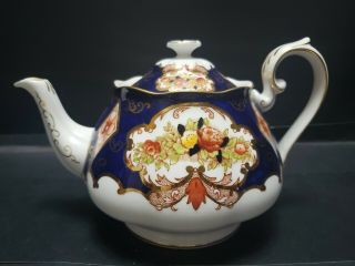 Vintage Royal Albert Large Teapot " Heirloom " 24 Kt Gold Gilt Cobalt Blue