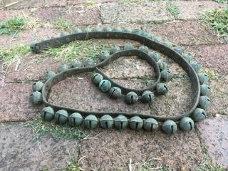 Leather Strap 50 Antique Sleigh Bells Small Vintage Horse Jingle Bell