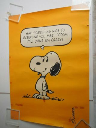 Vtg Snoopy Say Something Springbok Poster Yellow Poster Peanuts 28x20