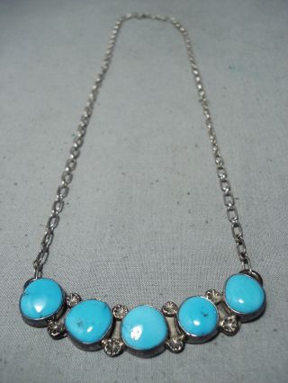 Fabulous Vintage Navajo Kingman Turquoise Sterling Silver Necklace Old