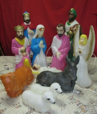 Vintage 12 Piece Blow Mold Nativity Set - Empire - Lighted - Made In Usa
