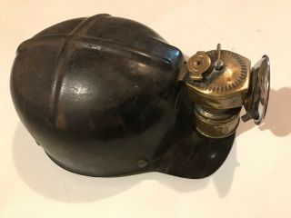 Vintage Msa Comfo Cap Tiger Stripe Miners Helmet With Just Rite Carbide Light