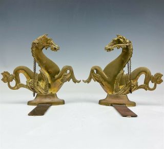 Pair Vintage Italian Venetian Gondola Brass Hippocampus Sea Horse Bookends Dmd