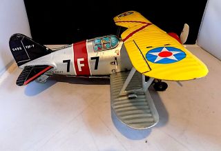 Vintage Rare Tinplate Battery - Operated Us Navy 7f7 Bi - Plane.  Made In Japan