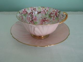 Vintage Shelley China Pink Maytime Chintz Oleander Tea Cup And Saucer