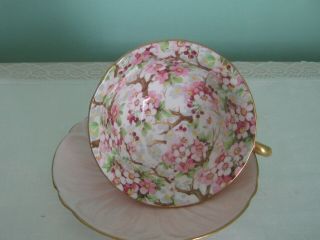 Vintage Shelley China Pink Maytime Chintz Oleander Tea Cup and Saucer 2