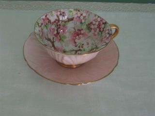 Vintage Shelley China Pink Maytime Chintz Oleander Tea Cup and Saucer 3