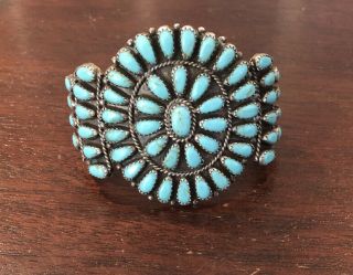 Vintage Signed Larry Moses Begay Turquoise Navajo Sterling Silver Cuff