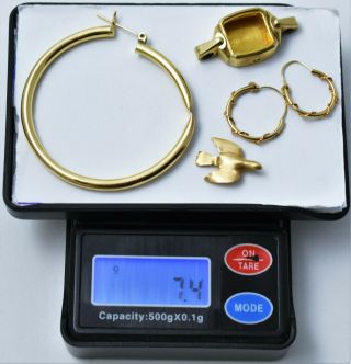 Antique Vtg 7.  4grams 14k Gold Scrap Refine Wear Earrings Watch Case Dove Pendant
