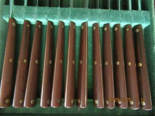 12 Vintage CUTCO TABLE KNIVES in Wooden Box Brown Handles 2