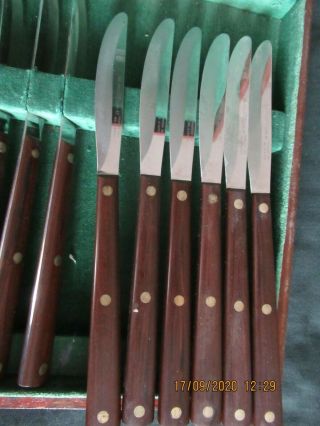 12 Vintage CUTCO TABLE KNIVES in Wooden Box Brown Handles 3
