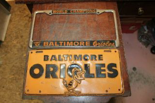 Vintage Baltimore Orioles License Plate And World Champion Tag Bracket