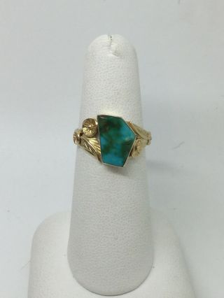 Vintage Old Pawn Navajo 14k Yellow Gold Turquoise Ring Size 6