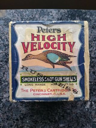 Peters High Velocity 2 - Part Empty Shot Shell Box Vintage Shotgun Shotshell 16 Ga