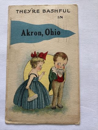Vintage Akron Ohio Postcard Postmarked 1916 W/one Cent Stamp