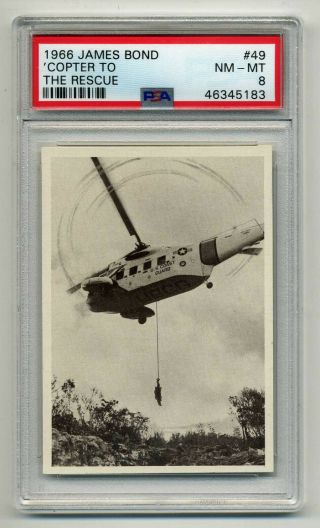 1966 James Bond Thunderball Card Psa 8 Nm - Mt 49 Copter To The Rescue