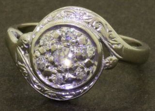 Vintage 14k Wg 0.  36ct Vs1/f Diamond Cluster Cocktail Ring Size 6.  5