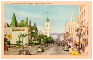 092420 Vintage Hollywood Ca Linen Postcard Hollywood Boulevard By Graumanns