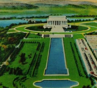 Lincoln Memorial & Reflecting Pool Washington Dc Unposted Linen Vintage Postcard