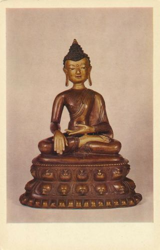 Vintage Soviet Postcard 1981 Tibetan Bronzes - Sakyamuni Buddha - Painted Cast Gilt