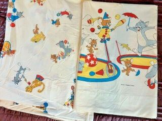 2 Piece - Vintage Tom & Jerry Circus Twin Sheets - 1 Flat,  1 Fitted
