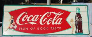 Vintage 1960 Coca Cola Fishtail Soda Pop Gas Station 32 " Metal Sign