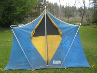VINTAGE WENZEL CANVAS CABIN TYPE CAMPING TENT 10 X 9 WITH FLOOR CAMPING SEE 3