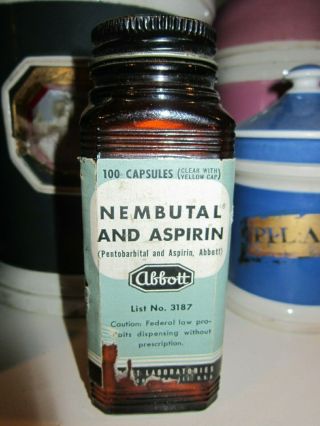 Vintage Nembutal Capsules Abbott Labs Pharmacy Apothecary Pentobarbital Bottle