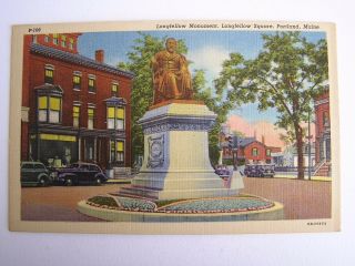 Longfellow Monument Longfellow Square Portland Maine Vintage Postcard
