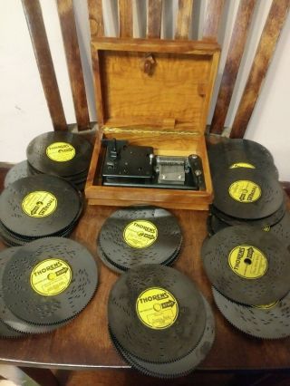 Vtg Thorens Ad 30d Automatic Music Box With 39 Metal Discs Made In Switzerland