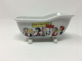 Vintage Snoopy Peanuts Gang Ceramic Bathtub Planter Figurine Soap Dish