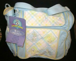 Baby Looney Tunes " 9 Piece Diaper Bag Set " Bugs Taz Vintage Complete Rare