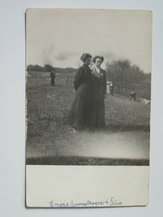 B239 Vintage Postcard Rppc Women Walking In A Field Gossip Emma Rummelhagen
