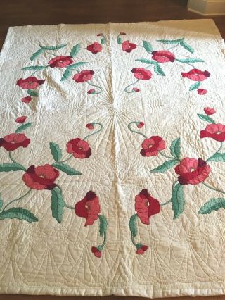 Vintage Quilt Hand - Quilted Gorgeous AppliquÉd Flowers Please Look
