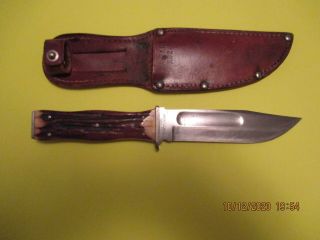 Vintage Ka - Bar Fixed Blade Knife Union Cutlery Co.  Olean,  N.  Y.  With Sheath G.  C.