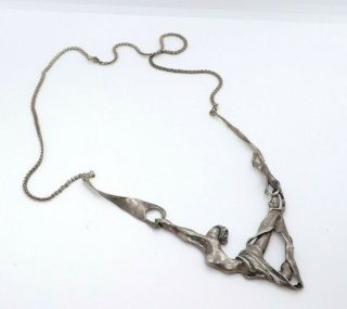 Vintage Large Artisan Hand Wrought Sterling Silver Nude Dancer Necklace,  23 "