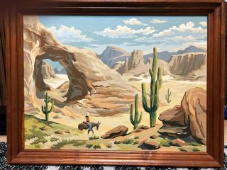 1950s Vintage Paint By Number Cowboy Horse Desert Southwest Western Cactus Pbn