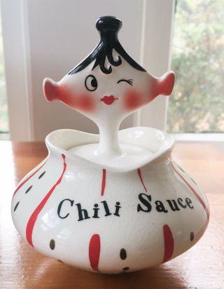 Vintage Holt Howard Chili Sauce Pixie Jar With Spoon