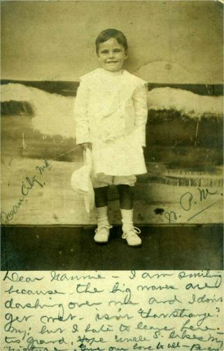 Real Photo Postcard Rppc Child At Ocean City Md Maryland,  1908 Vintage Postcard