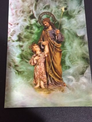 Vintage 3d Lenticular Postcard : St.  Joseph And The Child Jesus
