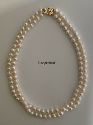 Vintage Estate Akoya Natural Pearl Double Strand Necklace 14k Solid Gold