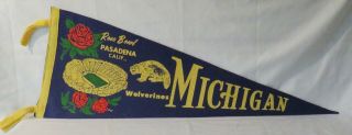 Vintage University Of Michigan Wolverines Ncaa Rose Bowl Pennant