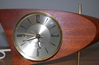 Vtg Mid - Century Modern/atomic Teak Wood Westclox Boomerang Alarm Clock S10 " 707 "