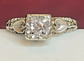 Vintage Estate 14k White Gold Diamond Engagement Ring Signed Her Majesty