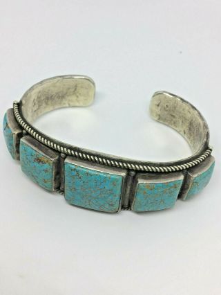 Vintage Navajo Signed P Shorty ? Sterling Silver 925 Turquoise Cuff Bangle 6.  25 "
