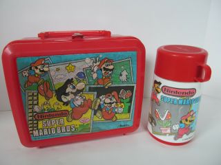 Vintage 80s 1988 Nintendo Mario Bros.  Plastic Lunchbox Red Aladdin I